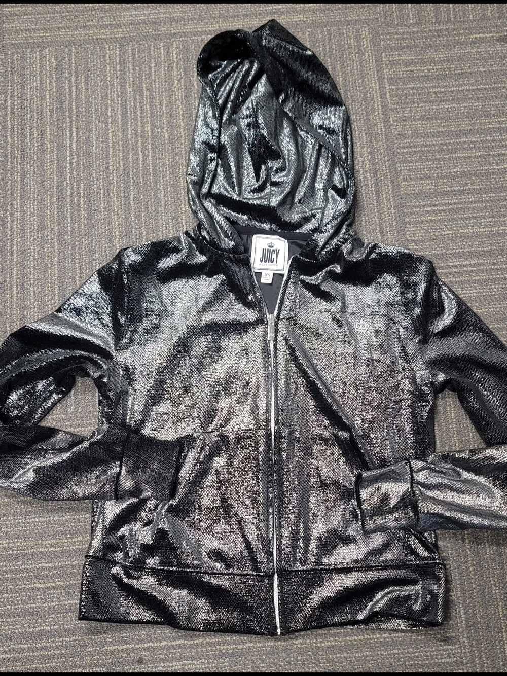 Juicy Couture Black Shiny Hooded Zip Jacket